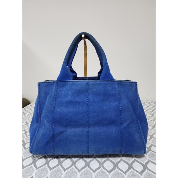 Authentic Prada Denim Canvas Top Handle Bag Blue - Picture 5 of 14